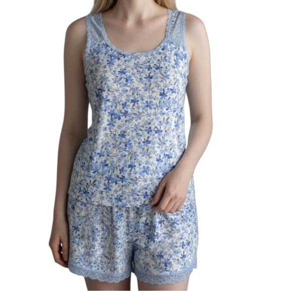 Rene Rofe Floral Blue Sleepwear Set Floral Lace Short Hem | NWT - Picture 1 of 8